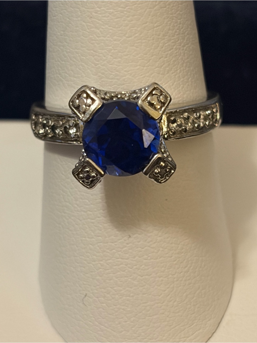Blue Sapphire Sterling Silver Ring with Accent Stones